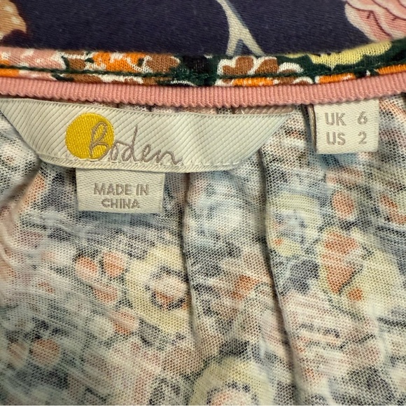 Boden Floral Notch Neck Smocked Frill Top Cotton Blouse Women's Size 2 - Picture 7 of 10